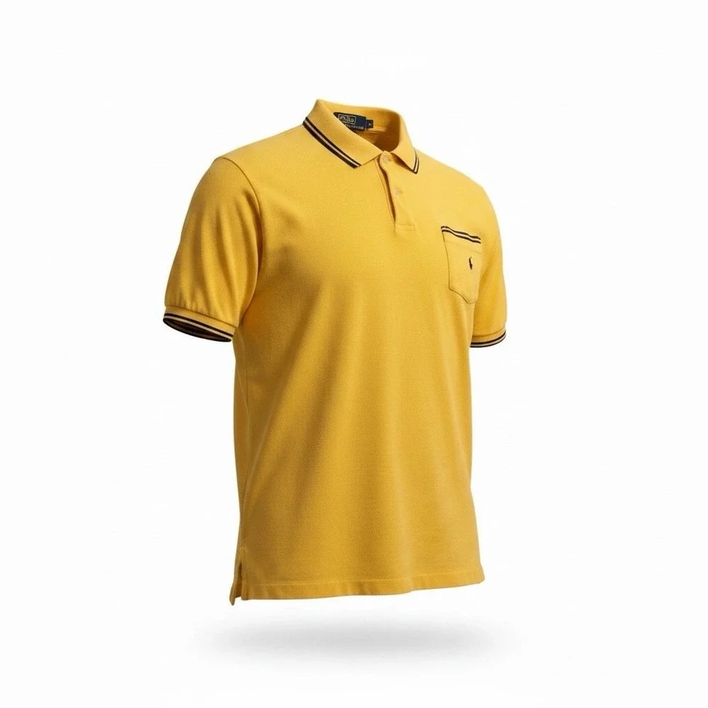 Polo Ralph Lauren Men's XL Yellow Pocket Polo Shirt Striped Trim Cotton